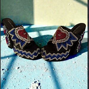 AKIRA Black Mules with Vibrant Beadwork